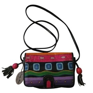 Emily Ann Vintage Leather Handpainted Multicolored Boho Artsy Crossbody Purse